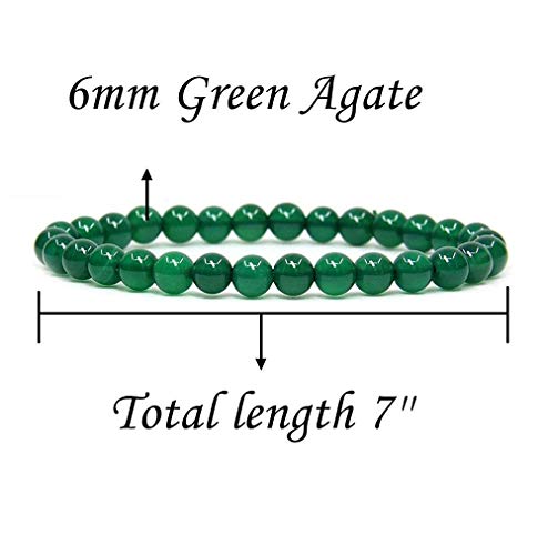 Angelstones Handmade Natural Healing Gemstone 6mm Round Beads Stretch Crystal Bracelet 7 Inch Unisex - color: Green Agate