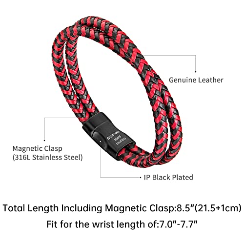 murtoo Mens Bracelet Leather Braided, Brown and Black Leather Bracelet for Men - color: Black-red, size: 8.46"