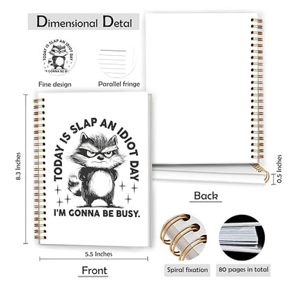 Funny Raccoon Notebook, Raccoon Gifts for Women Journal, Animal Lover Gifts Journal, Today is Slap an Idiot Day Funny Animal Hardcover Spiral Notebooks, 5.5x8.3 Inch - color: Color_7