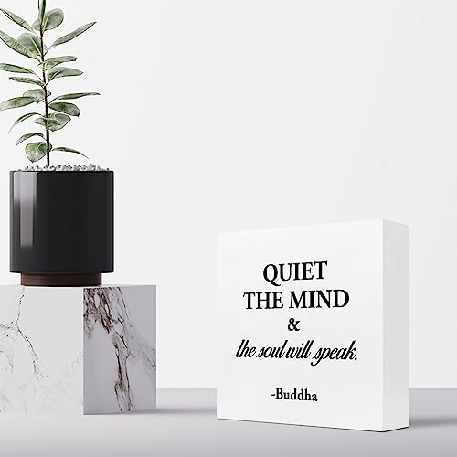 Quiet The Mind And The Soul Will Speak Sign,Inspirational Wood Block Box Plaque Sign Desk Decor for Home Yoga Room Meditation Space Shelf Table Decorations - style: Quiet The Mind