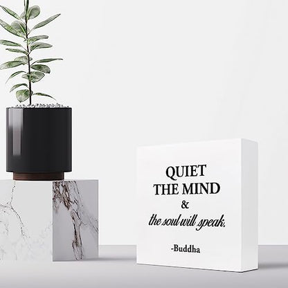 Quiet The Mind And The Soul Will Speak Sign,Inspirational Wood Block Box Plaque Sign Desk Decor for Home Yoga Room Meditation Space Shelf Table Decorations - style: Quiet The Mind