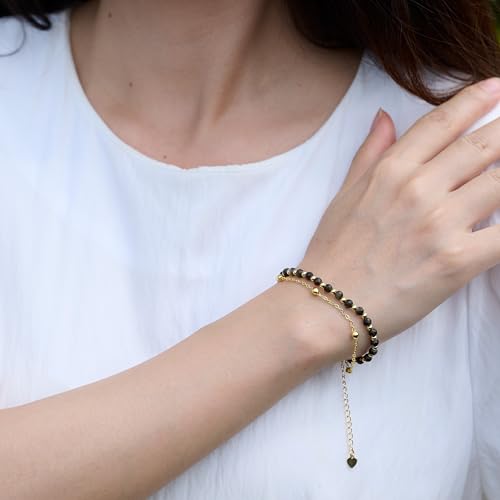 Farfume Crystal Bracelet Beaded Bracelets 4mm Natural Stone Beads Gemstone Handmade Jewelry Gift for Women - color: Golden Obsidian-Protection & Insight