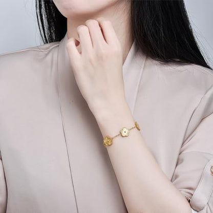 FLY FEI 18K Gold-Plated Four Leaf Clover Bracelet for Women,Adjustable lucky Bracelet Set Jewelry Gift-Hypoallergenic Charm for Birthdays, Wellness & Daily Wear - color: style01-Golden