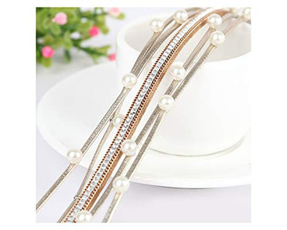 Fesciory Leopard Bracelet for Women, Boho Leather Wrap Multi-Layer Pearl Crystal Bracelet Bangle Jewelry - style: Gold Pearl-Double Wrap