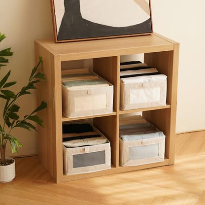 4 Pack linen storage box, with transparent window - foldable clothing storage box, suitable for organizing wardrobes, toys, books | home storage container (4)