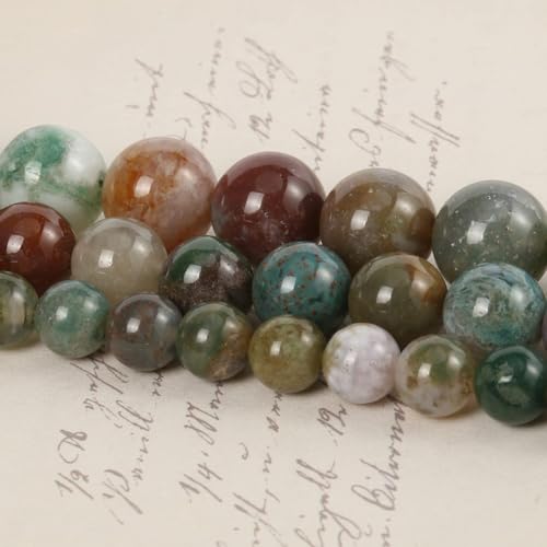 About 45pcs 8mm Natural Stone Beads Indian Agate Beads Energy Crystal Healing Power Gemstone for Jewelry Making, DIY Bracelet Necklace - color: Indian Agate, size: 8mm