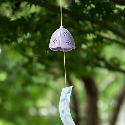 Ceramic Small Japanese Wind Chimes Outdoor, Cute Handmade Pendants Wind Bells/Wind Chimes for Outside with Soothing Melodic Tones for Garden Patio Balcony Home Décor (Purple)