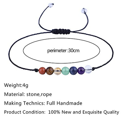 tenghong2021 Chakra Crystal Beaded Bracelet with Wish Card Adjustable Spiritual Anxiety Stone Beads Braide String Bracelet Yoga Meditation for Women Men Jewelry Birthday Gifts - style: Chakra
