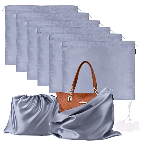 6 Pack Dust Bags for Handbags Silk Dust Cover Bag for Handbags Purses Shoes Boots, Silk Dustproof Drawstring Bag Travel Storage Pouch (Gray, 19.6 × 15.7 in) - color: Gray, size: 19.6 × 15.7 in
