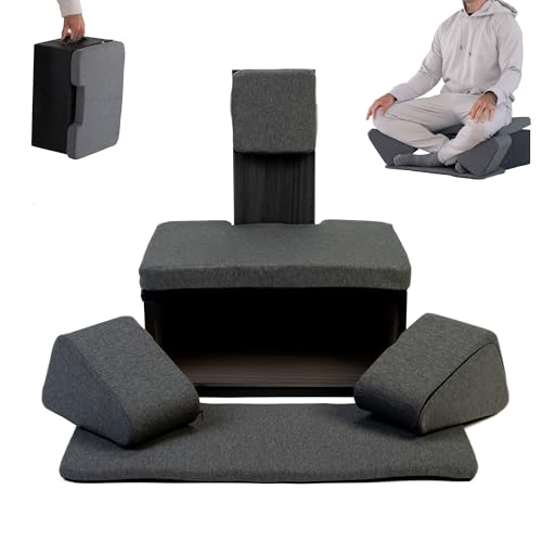 Floor Meditation Chair with Back Support | Posture Seat with Padded Leg Wedges, Foot Pad and Supportive Backrest | Portable Lightweight Meditation Floor Chair