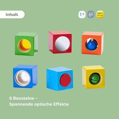HABA Discovery Wooden Blocks - 6 Colorful Cube Building Blocks with Unique Effects for Ages 1 and Up (Made in Germany)