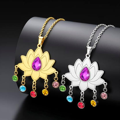 VASSAGO Lotus Necklace for Women Birthstone Pendant Lotus Flower Necklace Buddha Buddhist Unalome Symbol Amulet Yoga Spiritual Healing Jewelry Meditation Birthday Gift - color: Gold