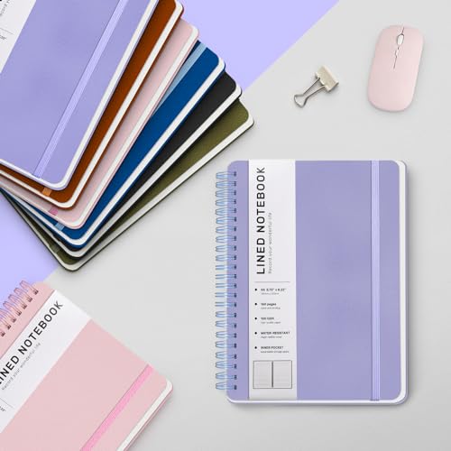 Lined Spiral Journal Notebook with 160 Pages, 8×5.7in, A5 Spiral Notebook, Journaling Notebooks for Work, School, Women, Men, College Ruled Spiral Notebook, Hardcover Leather Journals, Purple