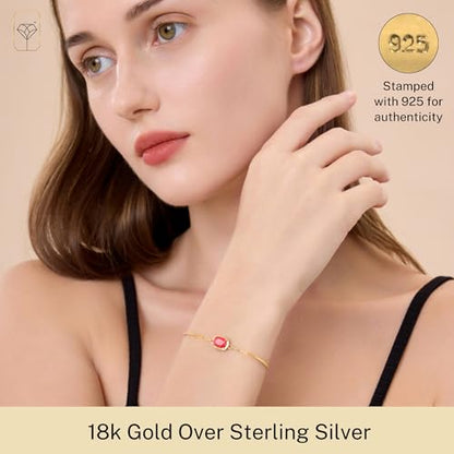 MAX + STONE 18K Gold Over Silver Gemstone Bracelets for Women | Hypoallergenic Birthstone Bracelet | Anti Tarnish Gold Plated Sterling Silver Bracelets for Women - color: Ruby