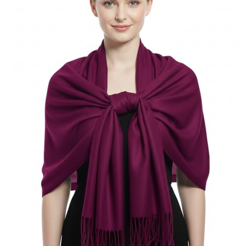 Peach Couture Women’s Pashmina Shawl Wrap – Warm Long Large Scarf for Evening Dress, Bridesmaid, Wedding & Bridal Wear - color: Eggplant