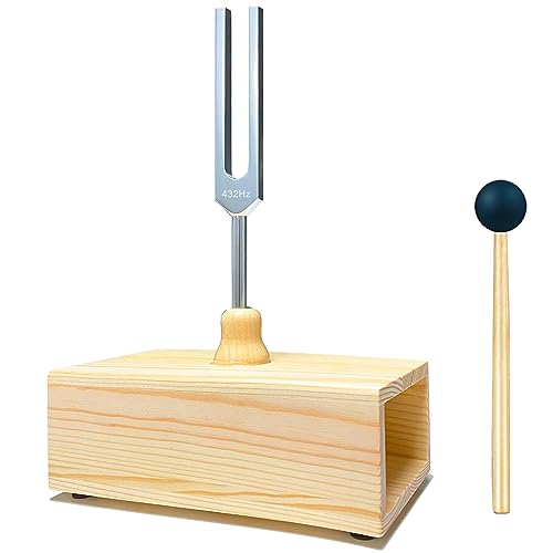 432 Hz Tuning Fork with Resonance Box, Aluminum Alloy, Wooden Speaker, Ideal for Sound Healing, SPA Aromatherapy, Tuning Fork Resonance Teaching, Hearing Tests, Meditation etc - size: 432 hz (wood)