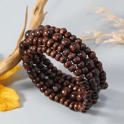 COLORFUL BLING Handmade Natural Wooden Beads Cuff Bracelet Woven Chunky Geometric Bangle for Women Summer Beach Boho Jewelry - color: four layer