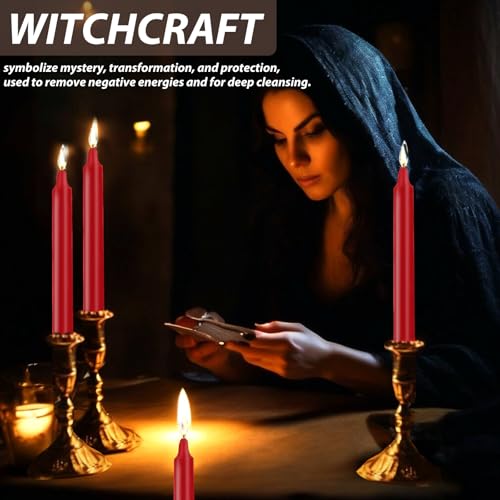 24 Pack Red Spell Chime Candles – Premium Mini Unscented Taper Candles for Rituals, Prayer, Meditation, Altar, Spells – 4" Tall – Ideal for Witches & Spiritual Practices - color: Red