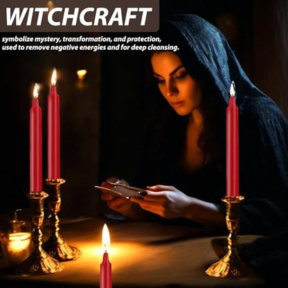 24 Pack Red Spell Chime Candles – Premium Mini Unscented Taper Candles for Rituals, Prayer, Meditation, Altar, Spells – 4" Tall – Ideal for Witches & Spiritual Practices - color: Red