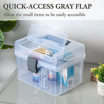 MyGift 10 Inch Premium Clear First Aid Kit Bin with Detachable Tray and Gray Top Handle, Portable Emergency Kit, Medical Supply Travel Tote, Medicine Storage Box Container - color: Gray