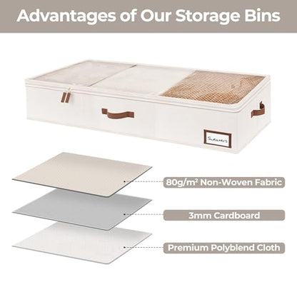 StorageWorks Large Under Bed Storage Containers with Handles and Label Holder, 2 Pack Ultra-thick Fabric Underbed Bins, Closet Organizer for Clothes, Blankets, Sweater