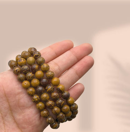 GEMSCITE Japa Mala 108 Prayer Beads Perfect for Meditation Spiritual Mala Necklace & Wrist Mala Bracelet - color: Mariyam Jasper (Calligraphy), size: Without Knots