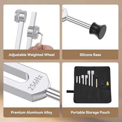 POGOLAB Tuning Forks for Healing Set (128Hz, 256Hz, 512Hz), with Percussion Hammer Mallet, Crystal Base & Storage Pouch, Sound Therapy Instrument for Chakra/Yoga/Meditation