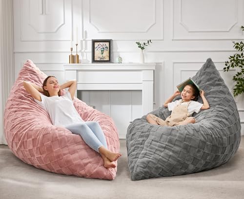 Hobestluk 3 in 1 Bean Bag Chair Giant Bean Bag Chairs for Adults with Plaid Cover Convertible Bean Bag Floor Cushion with Machine Washable Cover for Living Room (Plaid Pink) - color: Dusty Pink