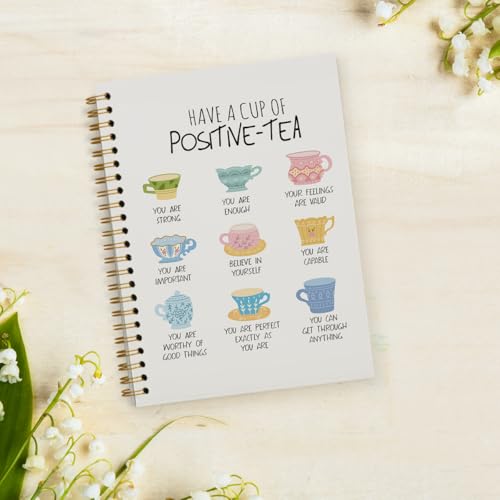 Funny Mental Health Notebook, Positivi-Tea Mental Health Journal for Women, Positive Mental Health Gifts, Therapy Journal for Mental Health, Spiral Notebook 5.5x8.3 Inch - color: Positivi-Tea - White