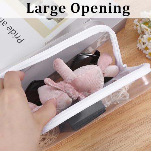 2 Pcs Clear Hard Shell Zipper Case, Portable Clear Zipper Pouches Hard Shell, Waterproof Plastic Transparent Storage Box Set with Double Zips for Cosmetic Stationery Snack Toy Storage Organizer Bins - size: 4in*1PCS,8in *1PCS