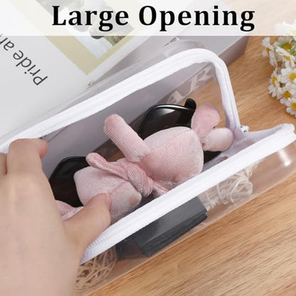 2 Pcs Clear Hard Shell Zipper Case, Portable Clear Zipper Pouches Hard Shell, Waterproof Plastic Transparent Storage Box Set with Double Zips for Cosmetic Stationery Snack Toy Storage Organizer Bins - size: 4in*1PCS,8in *1PCS