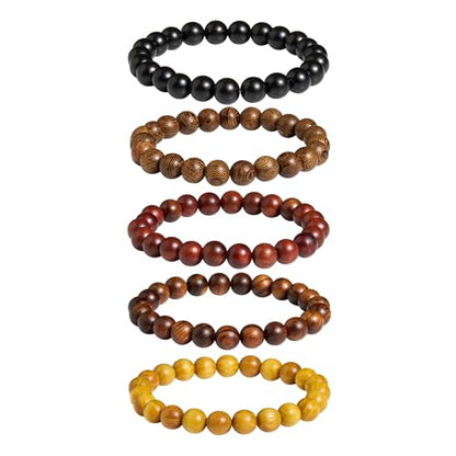 5pcs Wooden Bead Bracelet For Men And Women,Unisex Wooden Bead Bracelet, Beaded Bracelet, Elastic Design, Natural And Simple Style(Bead-3)