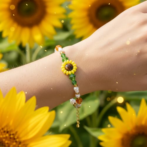 SmileBelle Protection Bracelets for Women, Pregnancy Gifts for Expecting Mom Sunflower Gifts for Women Black Tourmaline Bracelets as Healing Bracelet Sunflower Bracelet as Mother Day Gift - style: Sunflower Protection