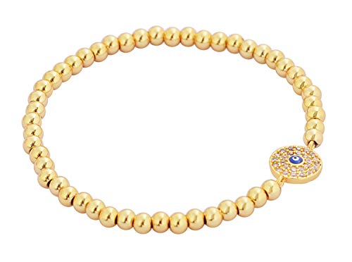 Women Evil Eye Ball chain Elastic bracelet with CZ Cubic Zirconia