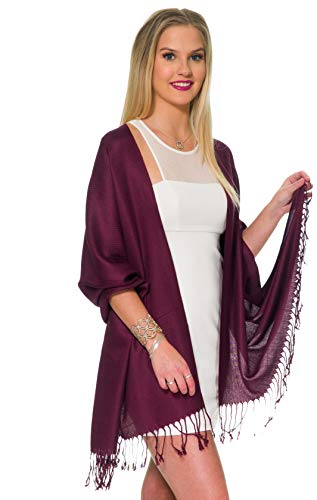 Pashmina Shawls and Wraps for Evening Dresses, Large Soft Pashminas Wedding Shawl - color: Maroon
