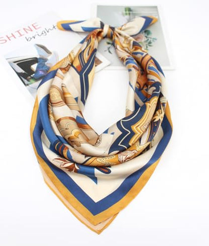 100% Pure Mulberry Silk Scarf 35" Large Square Lightweight Headscarf –Women’s Hair Wraps-With Gift Packed - color: Gold&blue