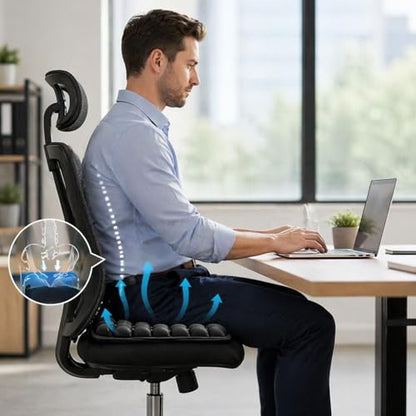 Inflatable Travel Seat Cushion for Airplane, Press-to-Inflate Air Cell Cushion, Portable & Foldable for Long Sitting, Car, Office, Wheelchair (36-Cell Air Cushion)
