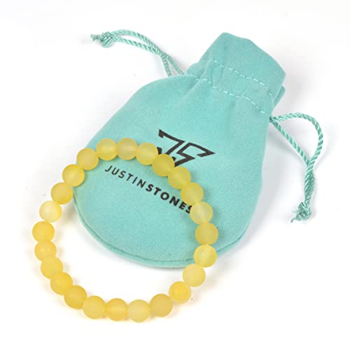 Justinstones Gem Semi Precious Gemstone 8mm Round Beads Stretch Bracelet 7 Inch Unisex - color: Frosted Yellow Agate