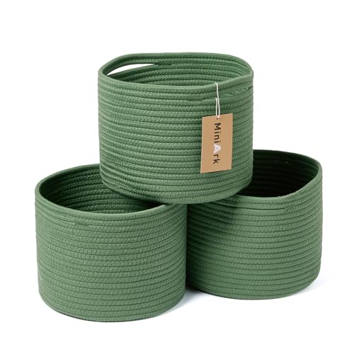 MiniArk Small Basket for Organizing | Cube Shelf Closet Storage Baskets | 9.7×9.7×7.1” | Woven Rope Gift Basket | Nursery | Round 3 Packs Green - color: Green, size: Round-7L (⌀9.7"×H7.1")