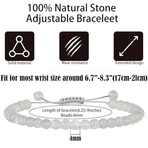 Handmade Healing Bracelet,6mm Natural Gem Stone Bracelet rope bracelet - color: Moonstone (New Beginnings), size: 4mm