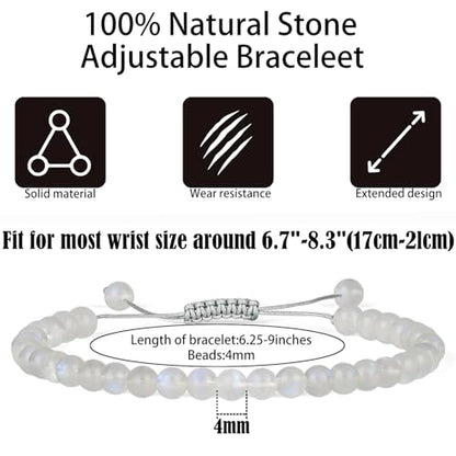 Handmade Healing Bracelet,6mm Natural Gem Stone Bracelet rope bracelet - color: Moonstone (New Beginnings), size: 4mm