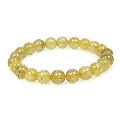 MJDCB Featured Men Women 8mm Beads Bracelet Elastic Natural Stone Yoga Bracelet Bangle 6.7" - color: Gold Quartzrutilated