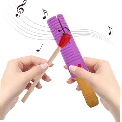 Abaodam Montessori Wooden Music Educational Percussion Blocks with Rhythm Sticks Guiro Instrument for Preschool Musical Training Engaging Early Education Resource