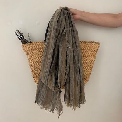 Artistic Retro Cotton And Linen Scarf, Plain Tie Dye Gradient Autumn And Winter New Soft Cotton Shawl - color: Dark Khaki