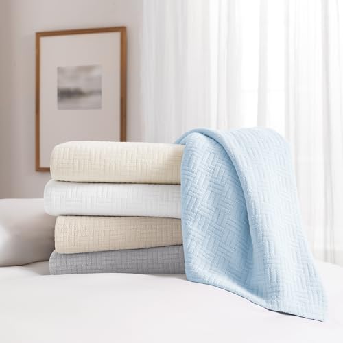 Arkwright Basket Weave Twin Blanket - 100% Ringspun Cotton All Season Blankets, Luxury Hotel Quality, Soft on Skin, Breathable, 300 GSM for Bed, Sofa, and Chair, 68 X 90 in, White - color: Bright White, size: Twin (68x90)