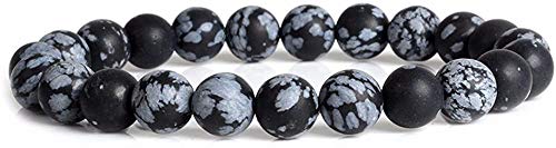 Angelstones Handmade Natural Healing Gemstone 8mm Round Beads Stretch Crystal Bracelet 7 Inch Unisex - color: Matt Snowflake Obsidian