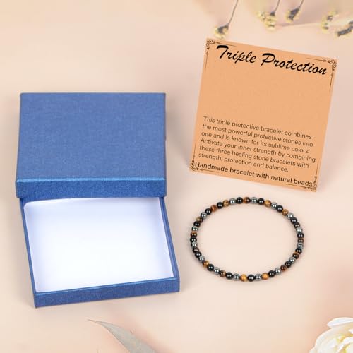LPBeads Handmade Natural Gemstone Stretch Elastic Bracelet Healing Crystal Round Stone Beads Jewelry Gifts for Women Men - color: Onyx Tiger Hematite Mixed, size: 4mm