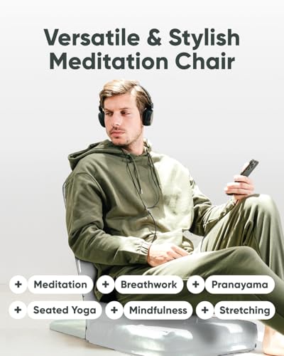 Folding Pro Meditation Chair - Adjustable Meditation Seat with Back Support and Half Moon Buckwheat Meditation Cushion - Comfortable Mindfulness Living Room Floor Chair - color: Classic White