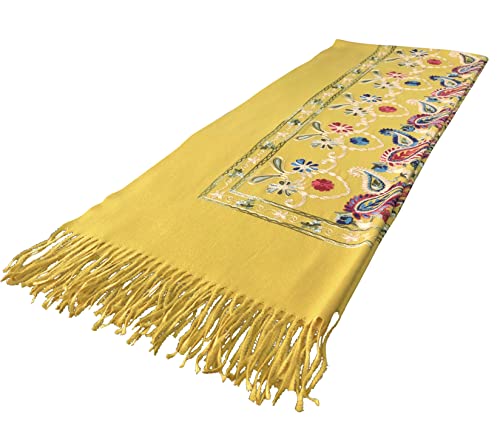 Urban CoCo Women's Embroidered Tassel Long Shawl Oversize Scarf Wraps for Women - color: #4-yellow