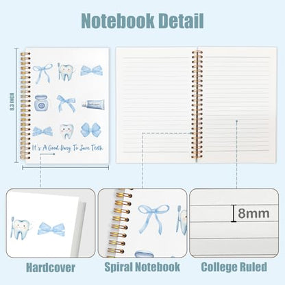 WUCHJ Dentist Gifts Notebook, Dental Hygienist Gifts Journal, Coquette Blue Bow Dental Spiral Notebook Journal for Note Taking, Dentist Office Supplies, 5.5x8.3 Inch - color: blue bow teeth dentist